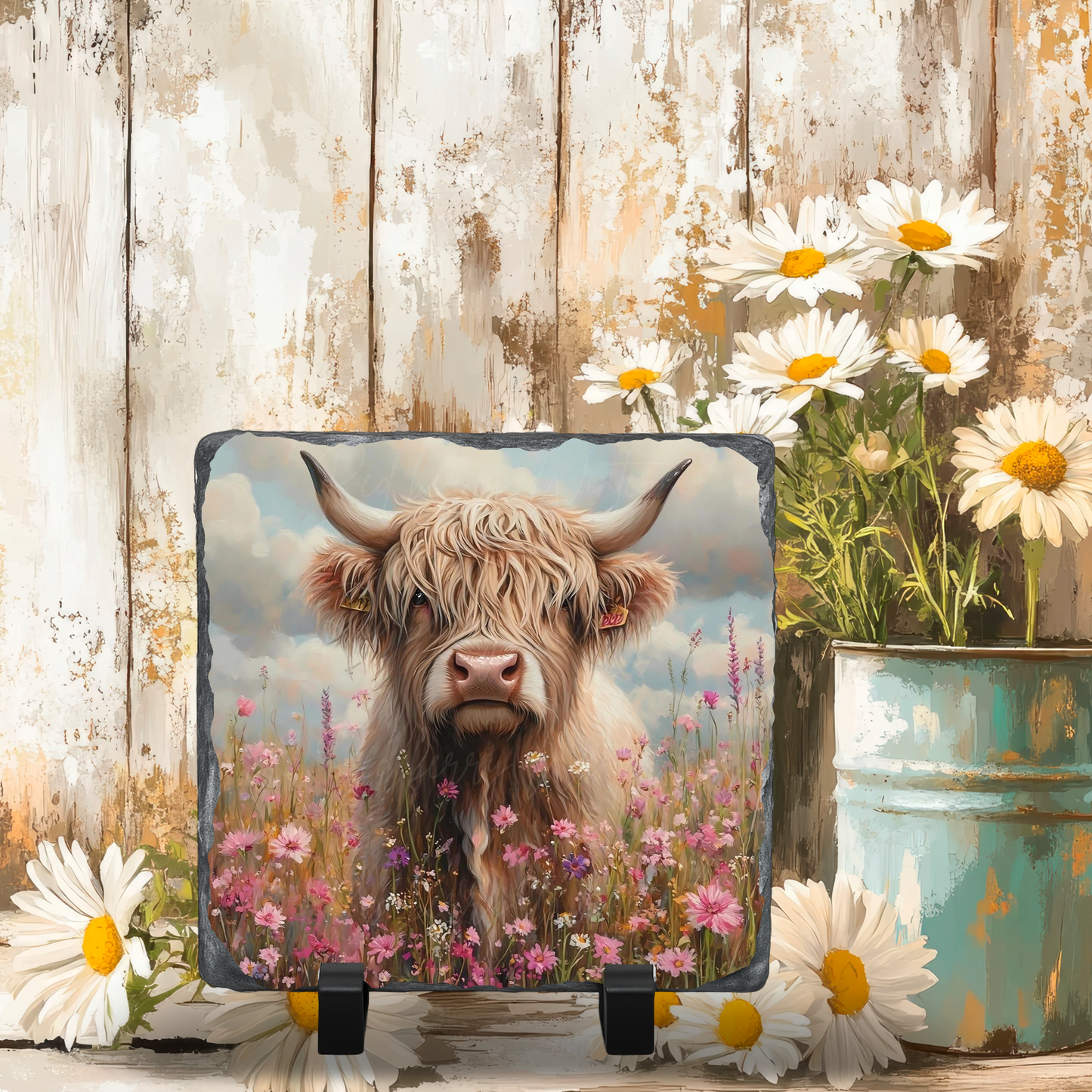 Highland Cow_Pink Flowers