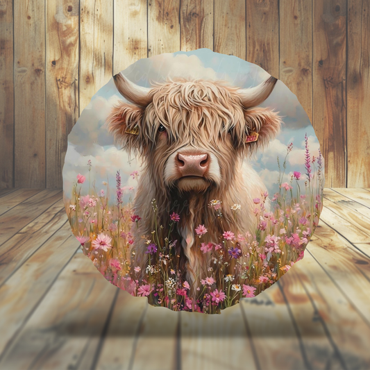 Highland Cow_Pink Flowers