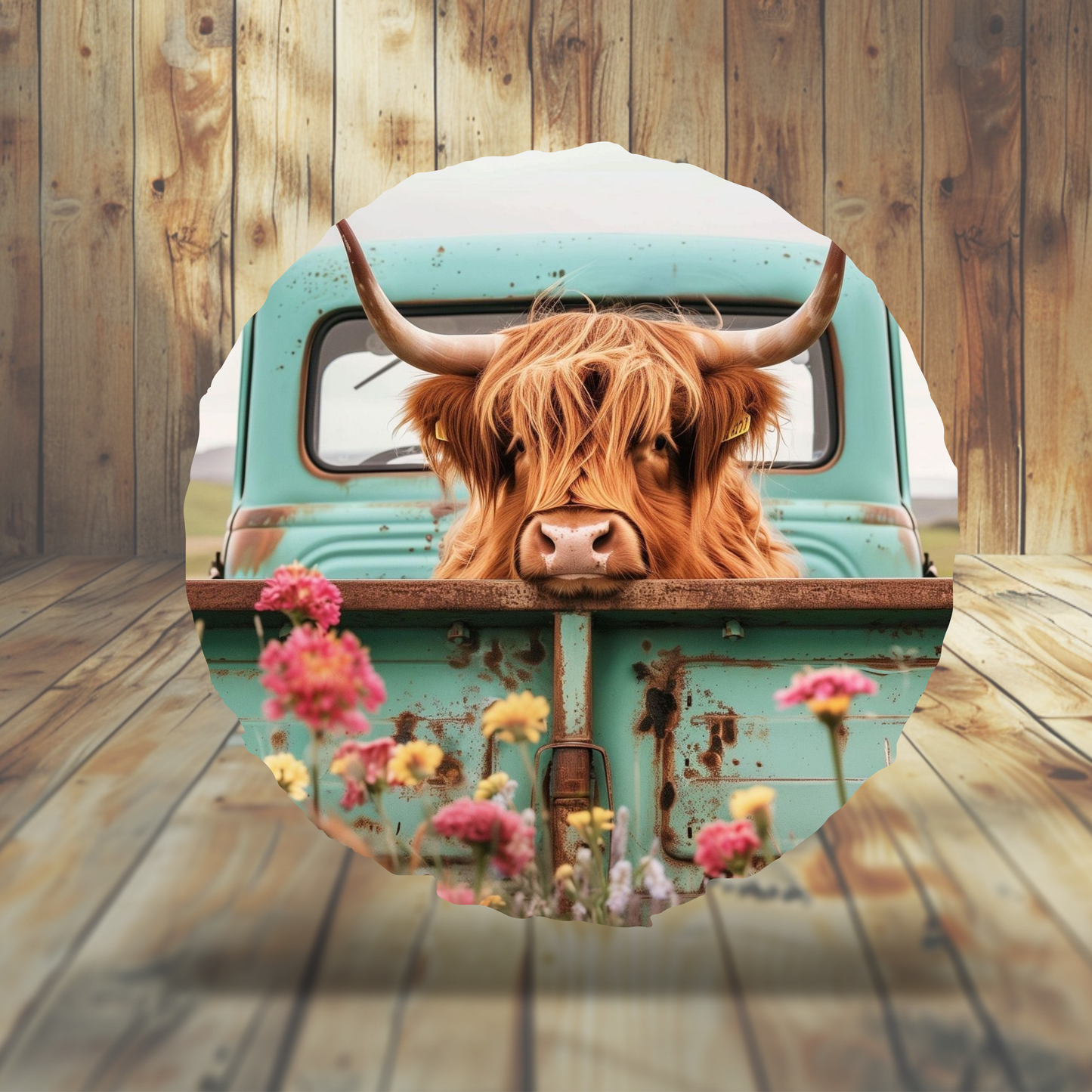 Highland Cow_Teal Truck