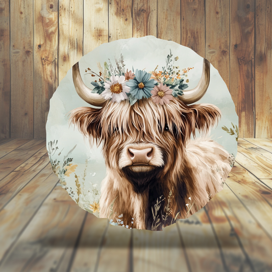 Highland Cow_blue flower