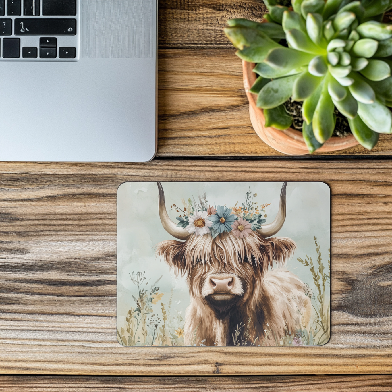 Highland Cow_Blue Flower